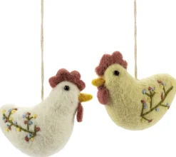 Osterdekoration * Én Gry & Sif Anhänger Filz-Hahn bestickt Weiß