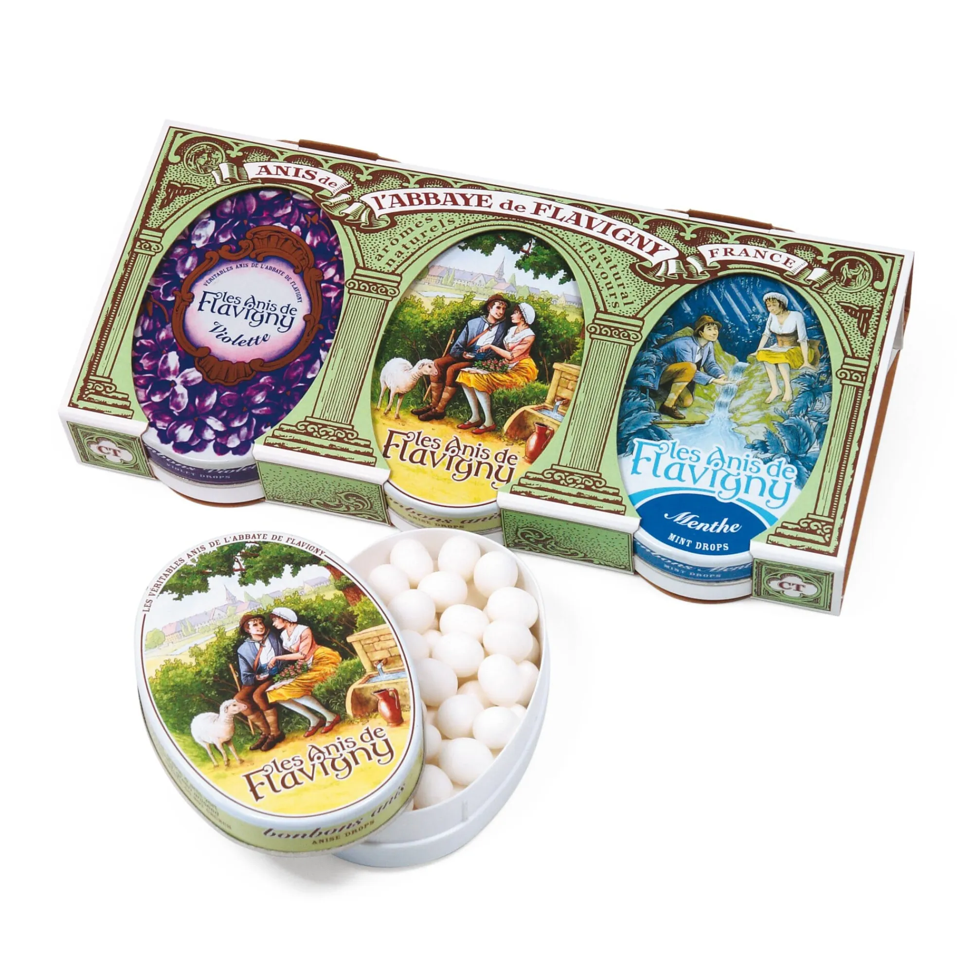 Bonbons * Anis de l’Abbaye de Flavigny Anispastillen Natur - Veilchen - Minze
