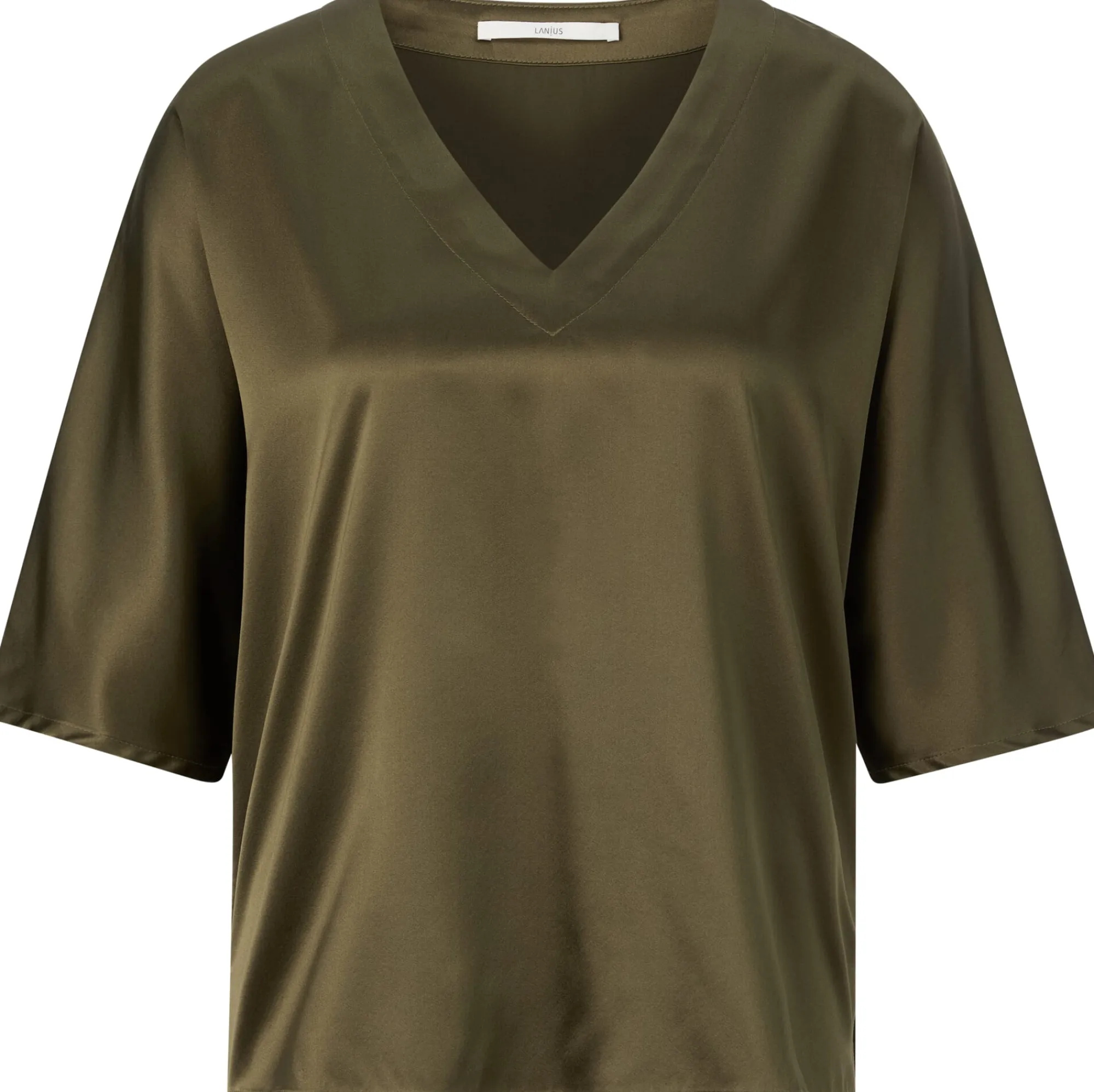 Blusen * LANIUS Damenbluse Seidensatin V-Ausschnitt Oliv