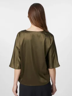 Blusen * LANIUS Damenbluse Seidensatin V-Ausschnitt Oliv