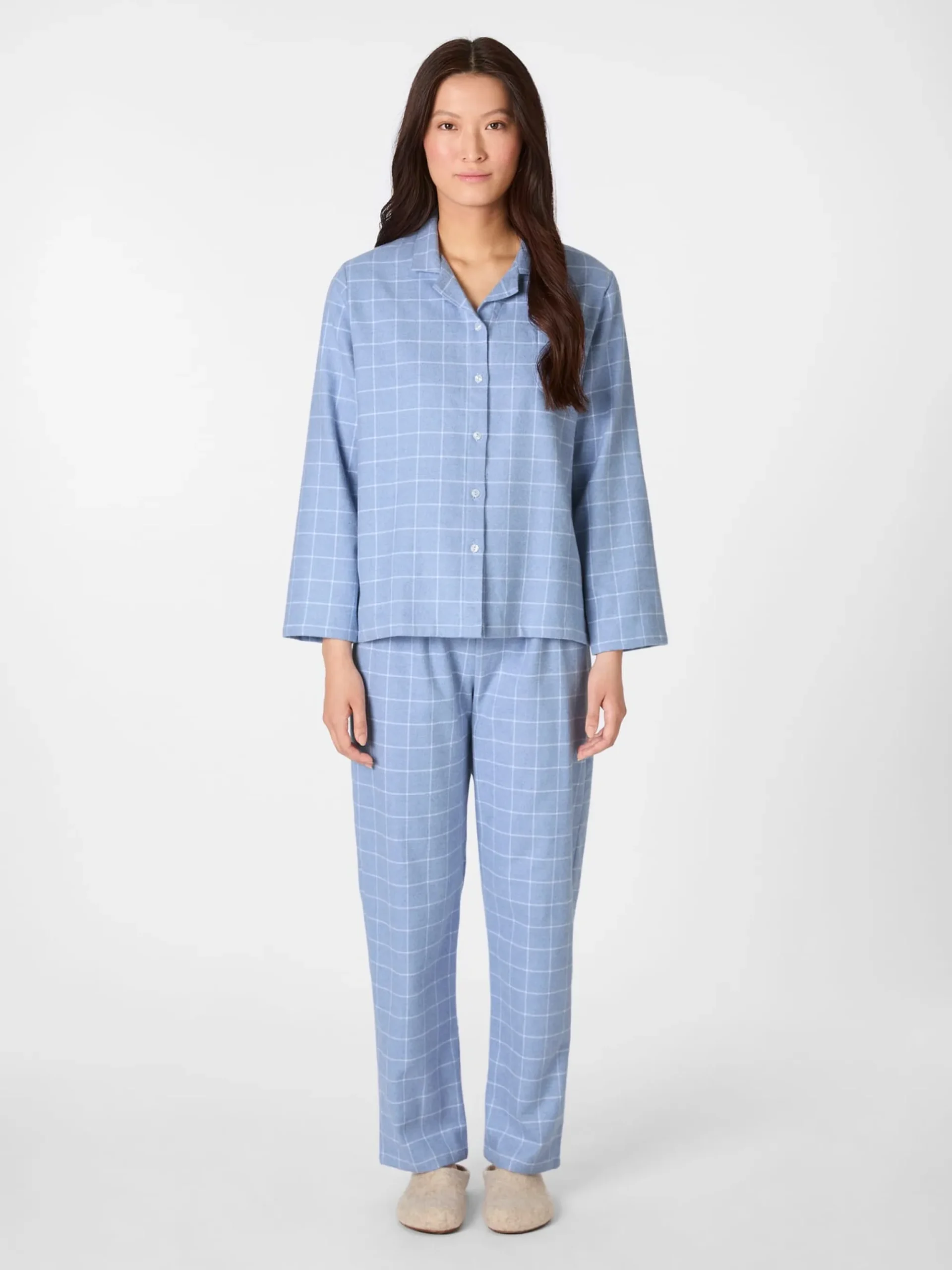Wäsche * Novila Damen-Flanellpyjama kariert Hellblau