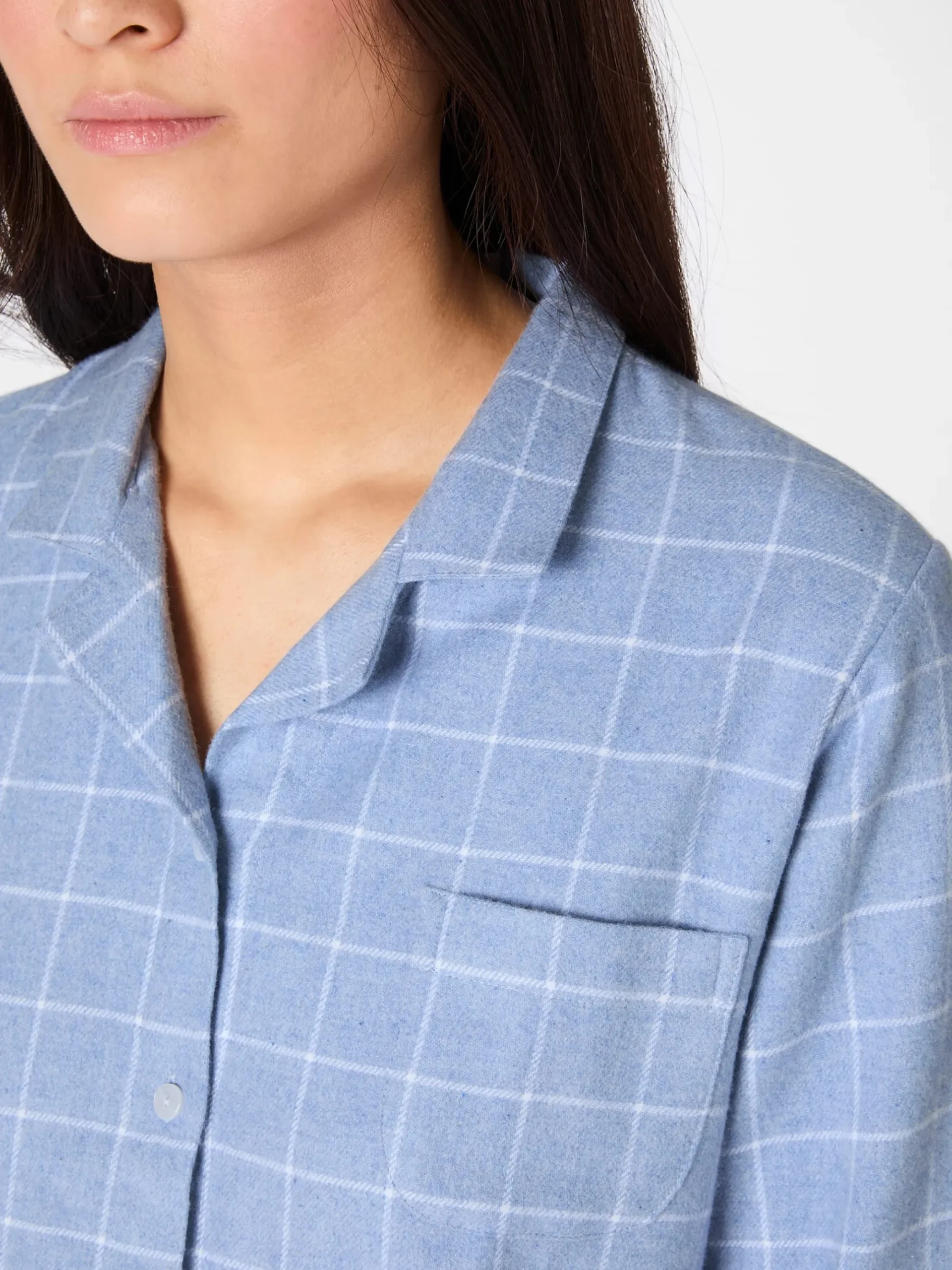 Wäsche * Novila Damen-Flanellpyjama kariert Hellblau
