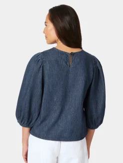 Blusen * Mud Jeans Damen-Jeanbue 3/4-Arm Mittelblau
