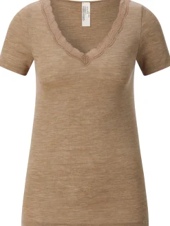 Shirts & Tops * Comazo Damen-Kurzarmshirt Wolle-Seide Camel