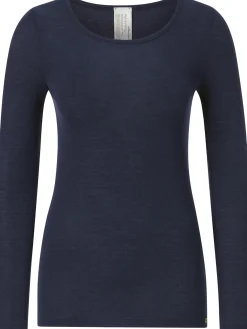 Wäsche|Shirts & Tops * Comazo Damen-Langarmshirt Wolle-Seide Dunkelblau