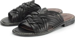 Sandalen|Freizeitschuhe * Astorflex Damen-Ledersandale geflochten Schwarz