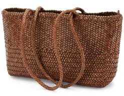 Einkaufstaschen & -Körbe|Umhänge- & Handtaschen * Allan K Damen-Ledershopper geflochten, Braun