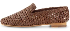 Klassische Damenschuhe * Allan K Damen-Lederslipper geflochten Braun
