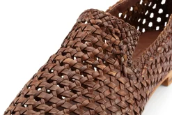 Klassische Damenschuhe * Allan K Damen-Lederslipper geflochten Braun
