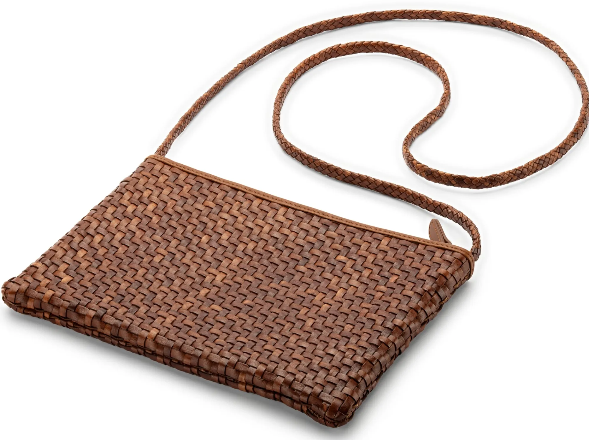 Umhänge- & Handtaschen|Handtaschen * Allan K Damen-Ledertasche geflochten Braun
