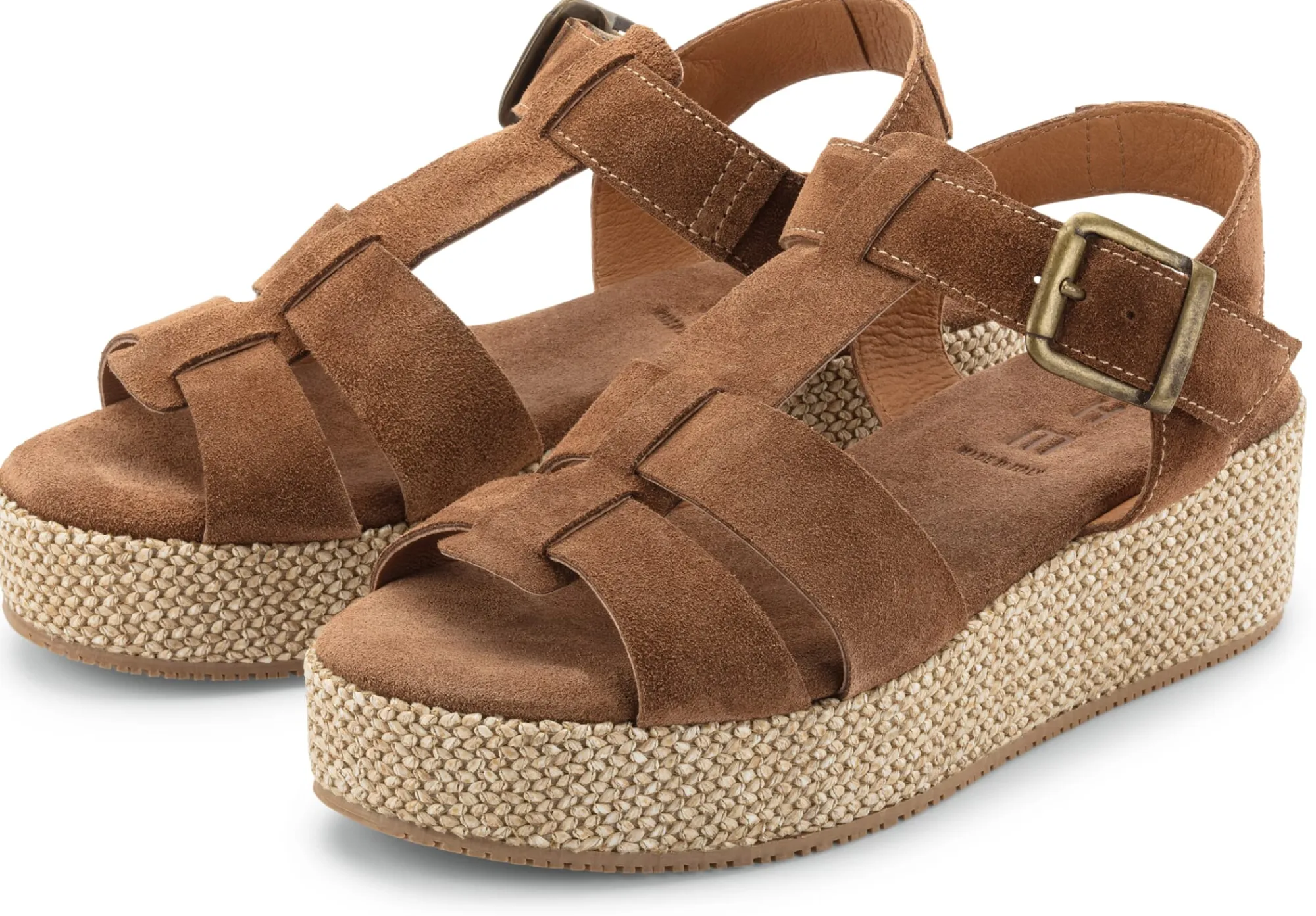 Sandalen|Freizeitschuhe * Ehm Damen-Plateausandale Cognac