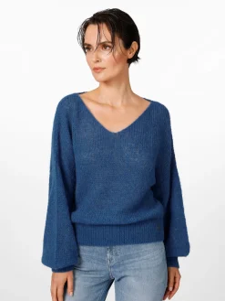 Pullover * Alma ＆ Lovis Damenpullover V-Ausschnitt Blau