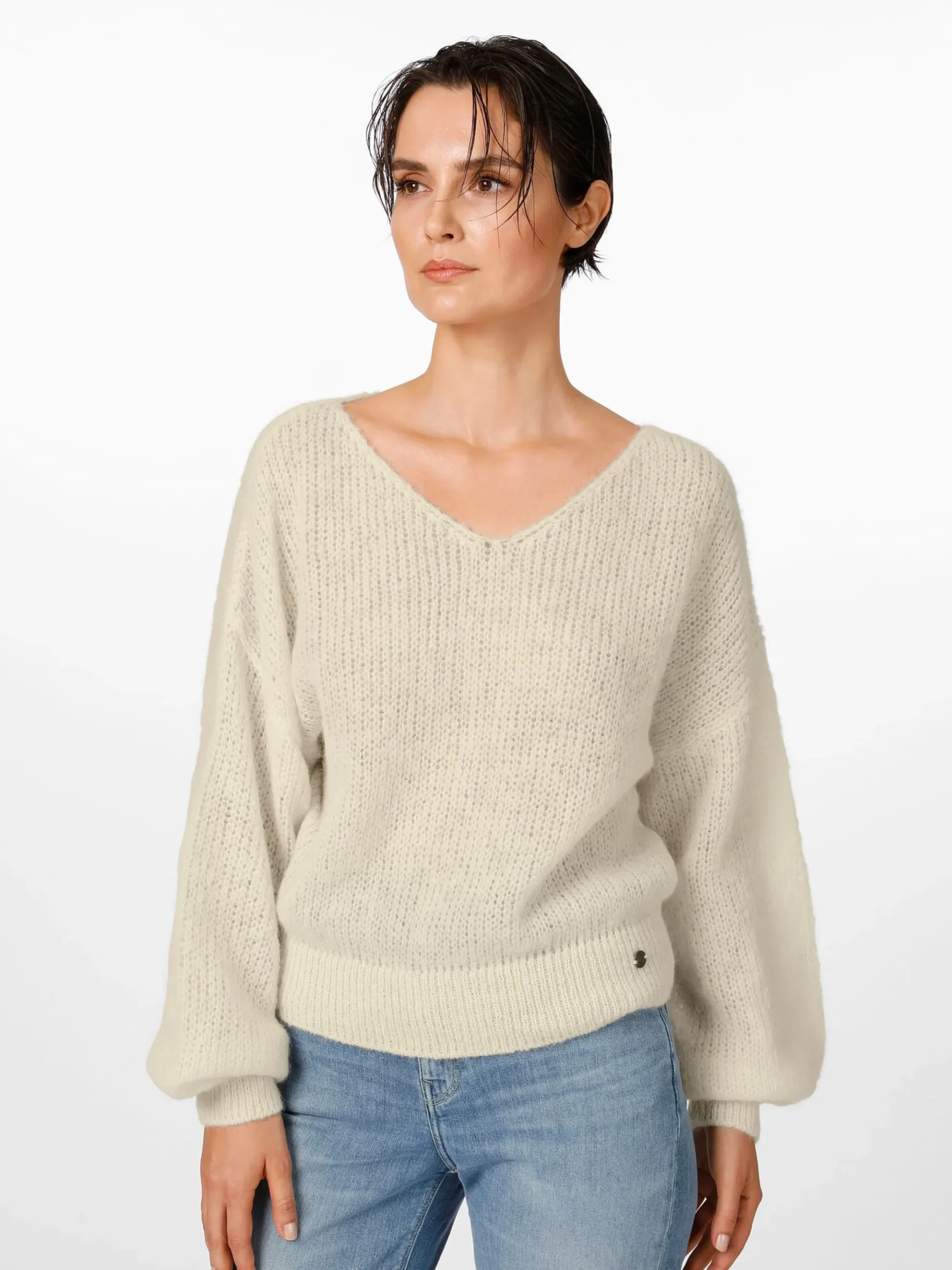 Pullover * Alma & Lovis Daenpuover V-Auchnitt Naturweiß