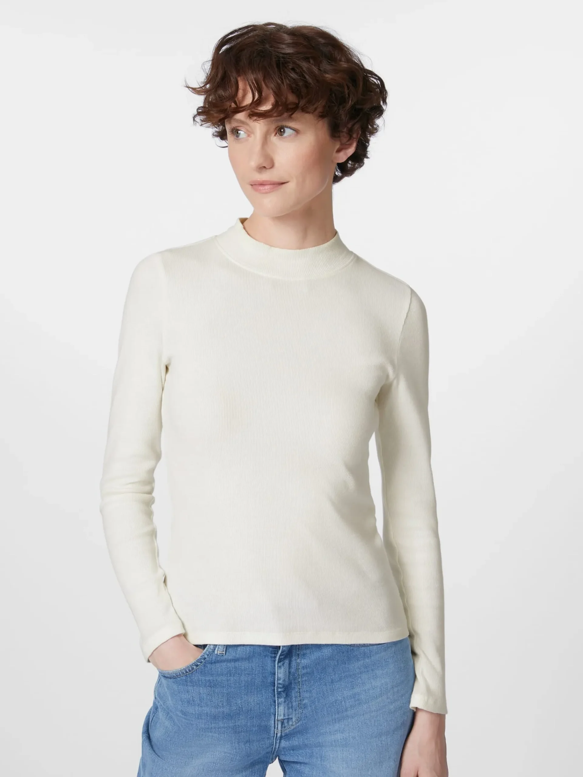 Shirts & Tops * Knowledge Cotton Apparel Damen-Rippenhirt Langarm Weiß