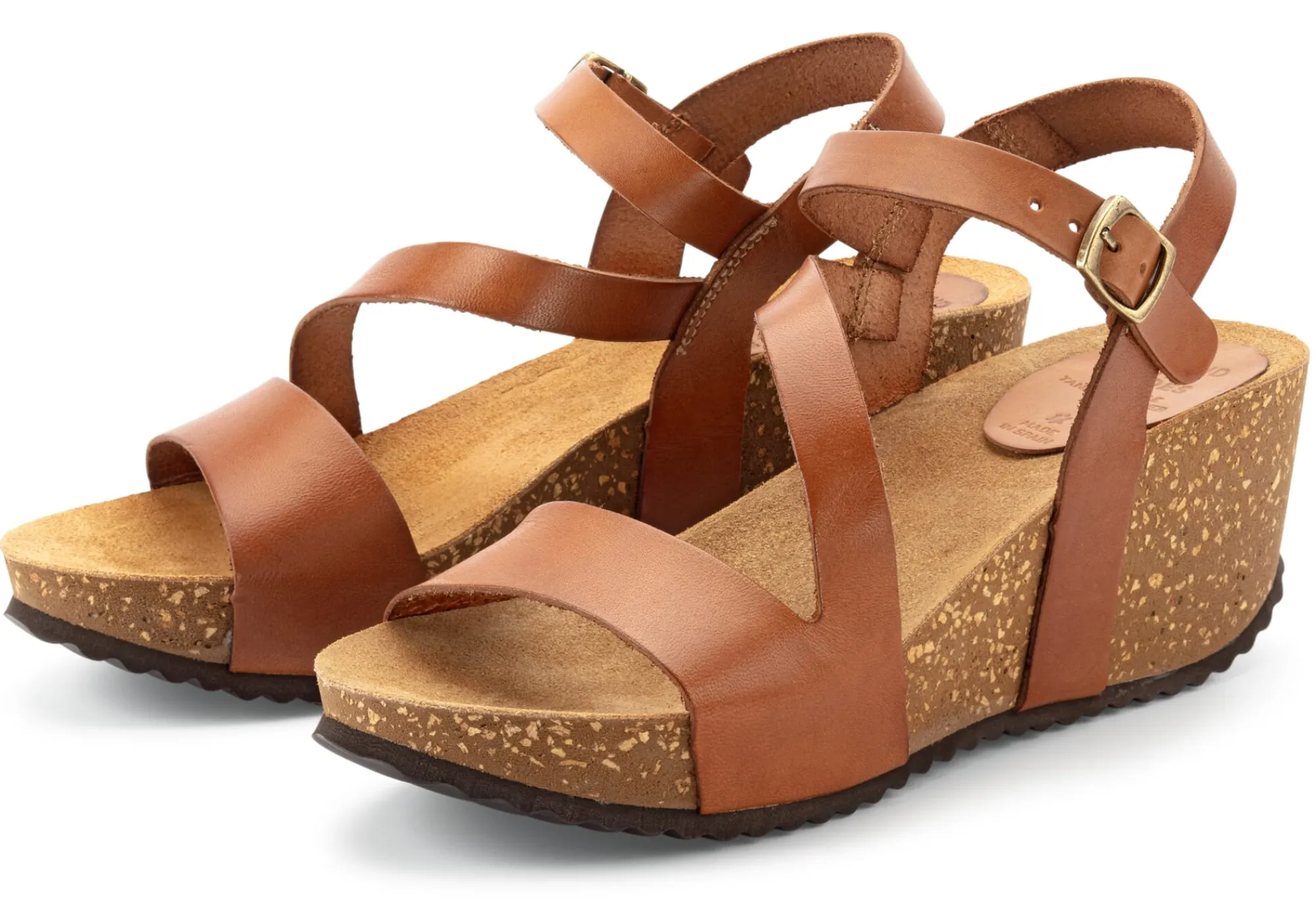 Sandalen|Freizeitschuhe * Grand Step Shoes Damensandale Keilabsatz Cognac