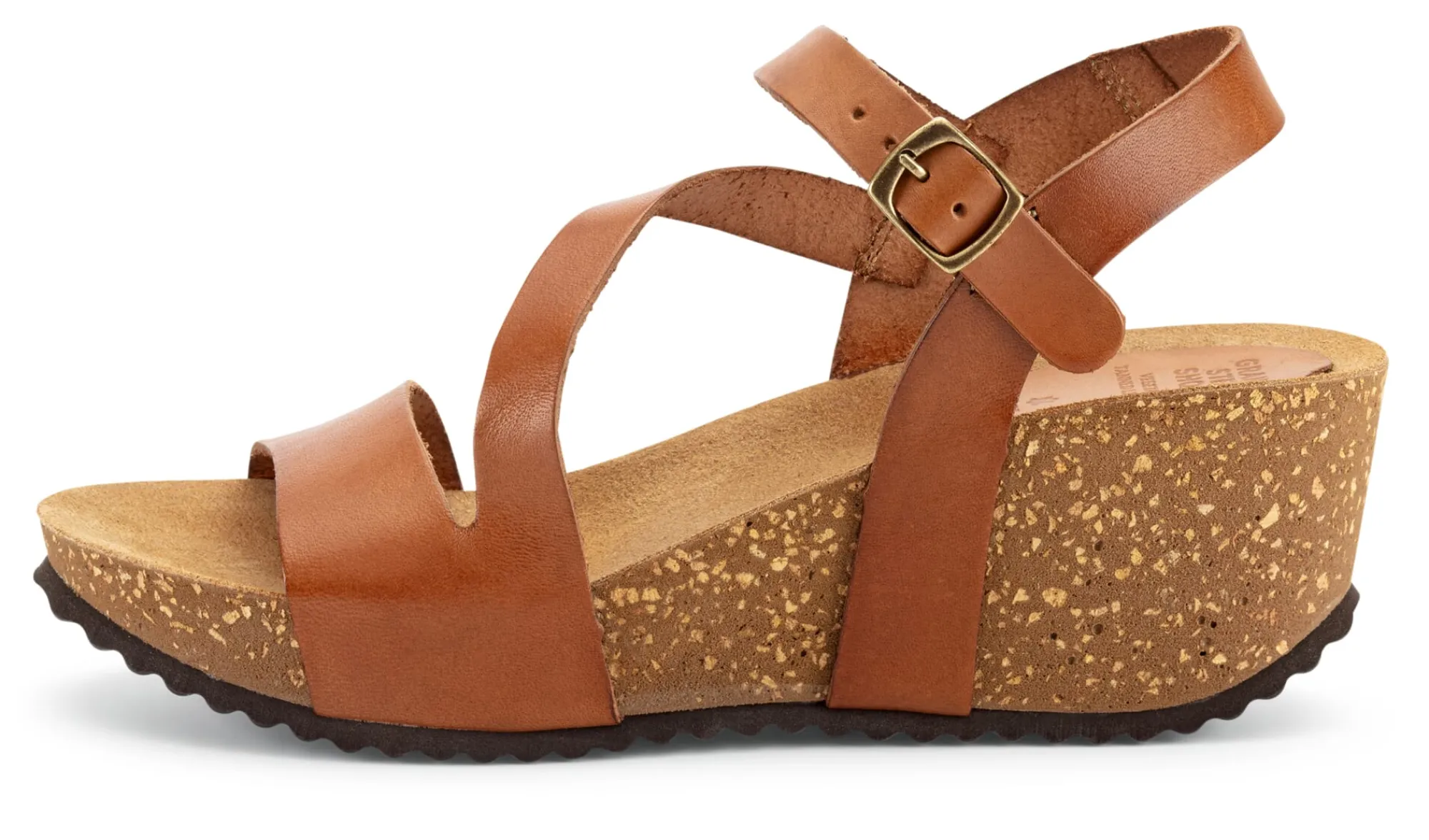 Sandalen|Freizeitschuhe * Grand Step Shoes Damensandale Keilabsatz Cognac