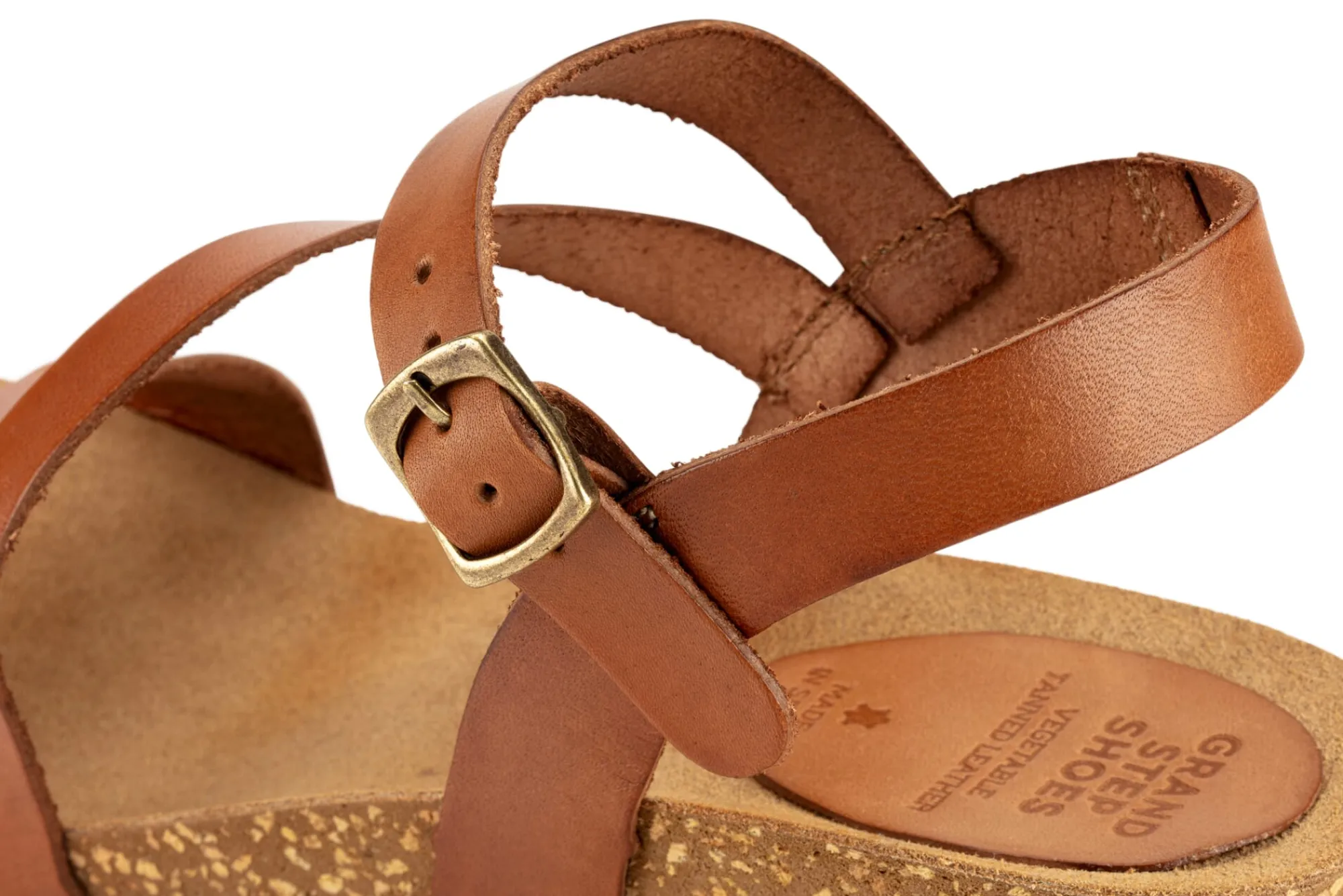 Sandalen|Freizeitschuhe * Grand Step Shoes Damensandale Keilabsatz Cognac