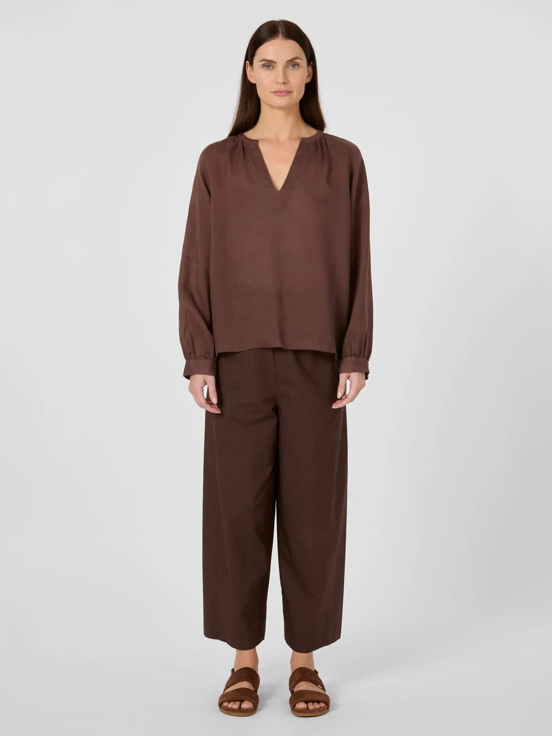Blusen * LANIUS Damen-Schlupfbluse Ramie Braun