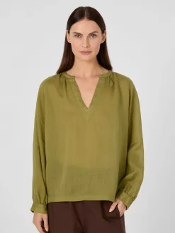 Blusen * LANIUS Damen-Schlupfbluse Ramie Oliv