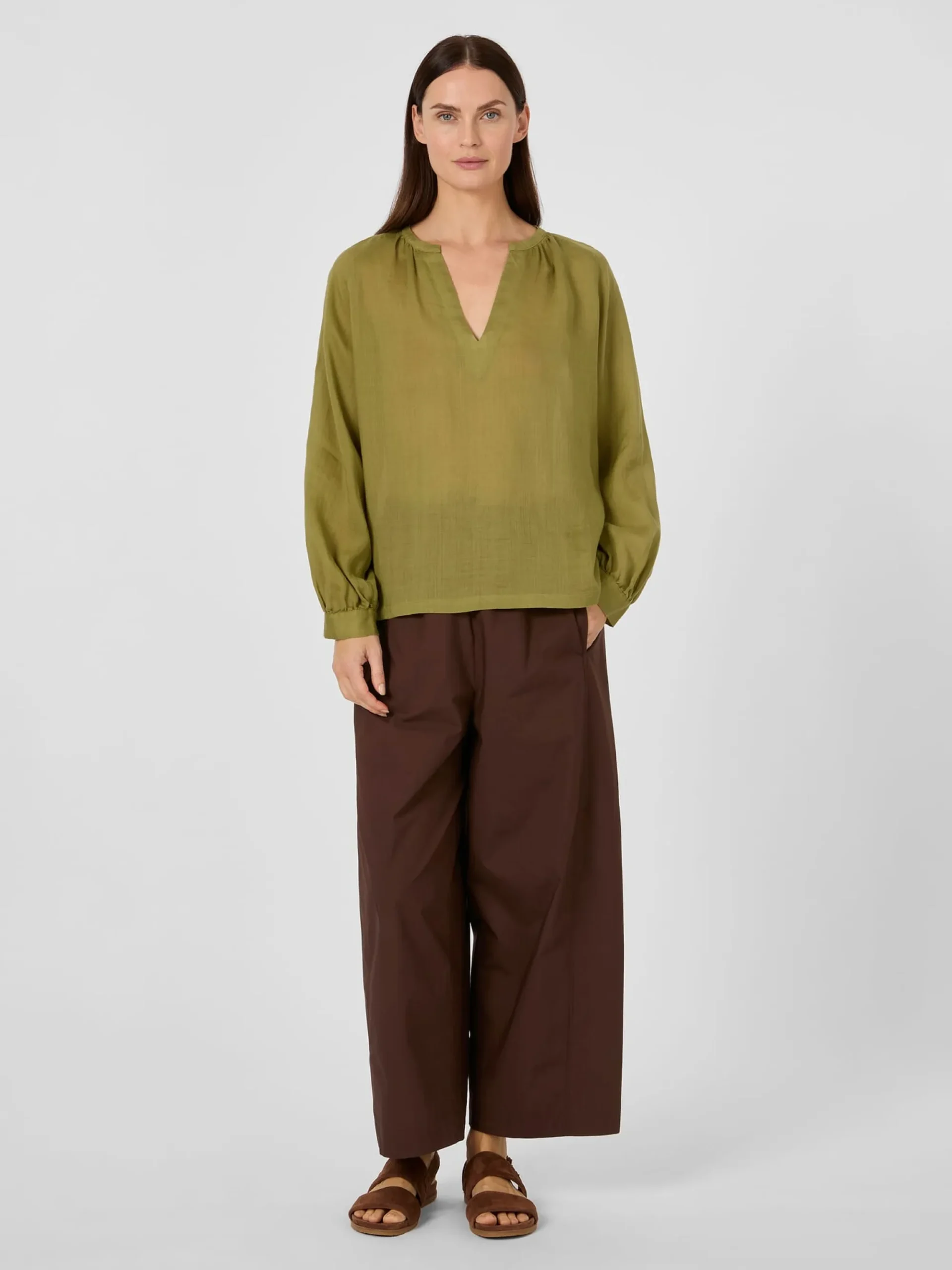 Blusen * LANIUS Damen-Schlupfbluse Ramie Oliv