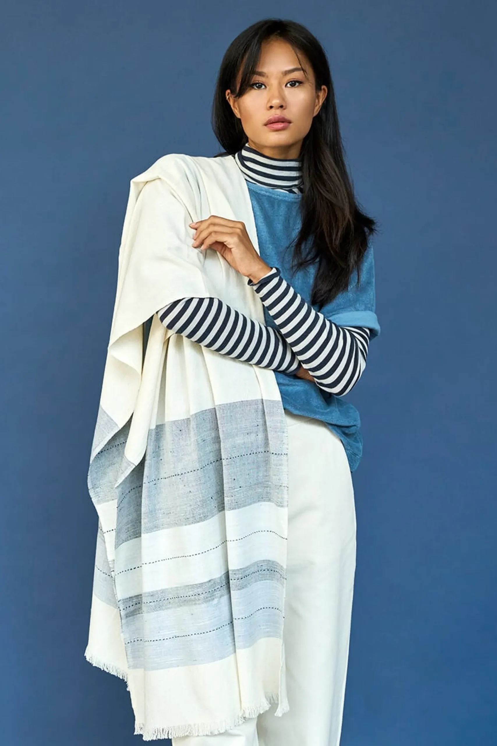 Schals & Tücher * Christiane Strobel Damen-Schultertuch gestreift, Creme-Blau