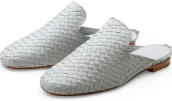Klassische Damenschuhe * Allan K Damen-Slipper geflochten Hellgrau