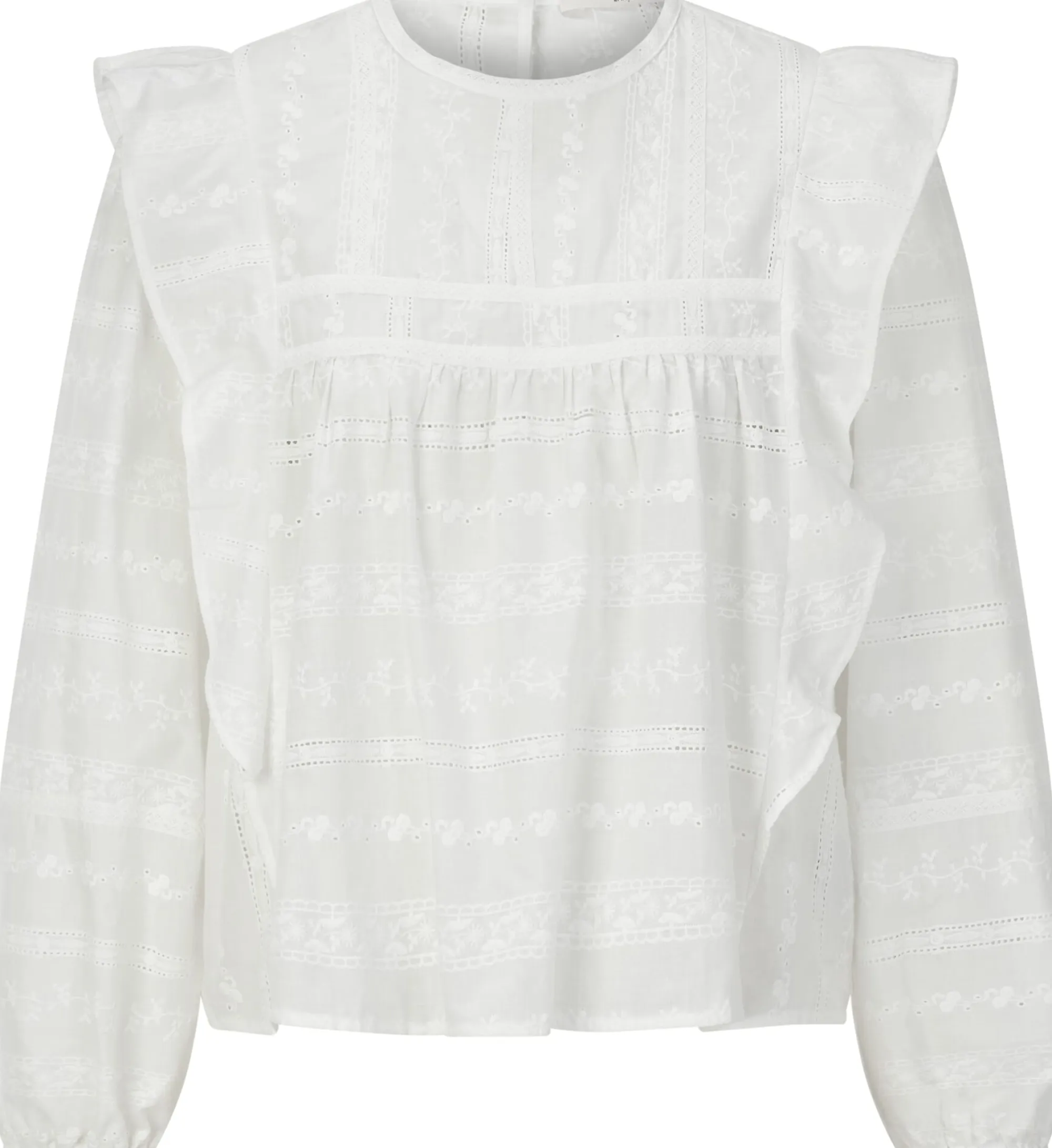 Blusen * LANIUS Damen-Stickereibluse mit Volants Weiß