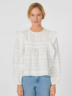 Blusen * LANIUS Damen-Stickereibluse mit Volants Weiß