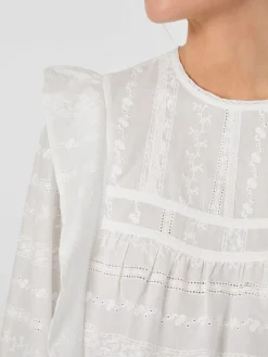 Blusen * LANIUS Damen-Stickereibluse mit Volants Weiß