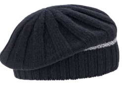 Mützen * Eribé Damen-Strickbarett Lammwolle, Dunkelblau