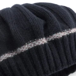 Mützen * Eribé Damen-Strickbarett Lammwolle, Dunkelblau