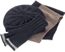 Mützen * Eribé Damen-Strickbarett Lammwolle, Dunkelblau