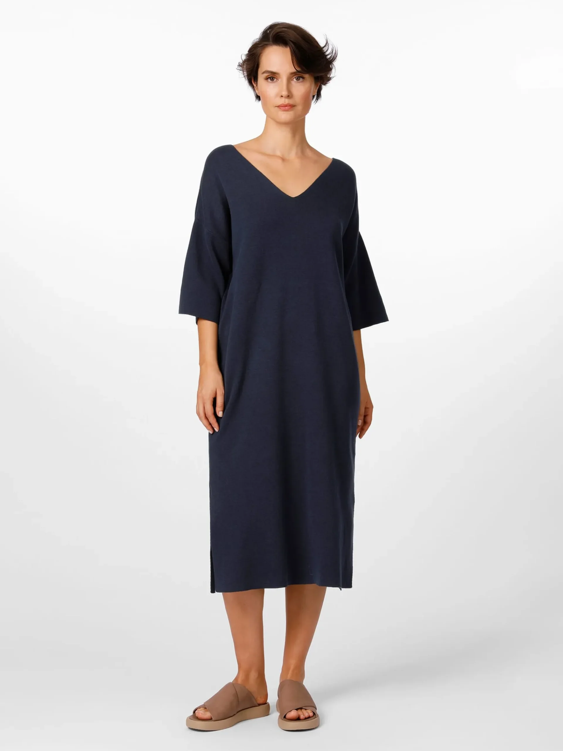 Kleider * LANIUS Damen-Strickkleid V-Ausschnitt Dunkelblau