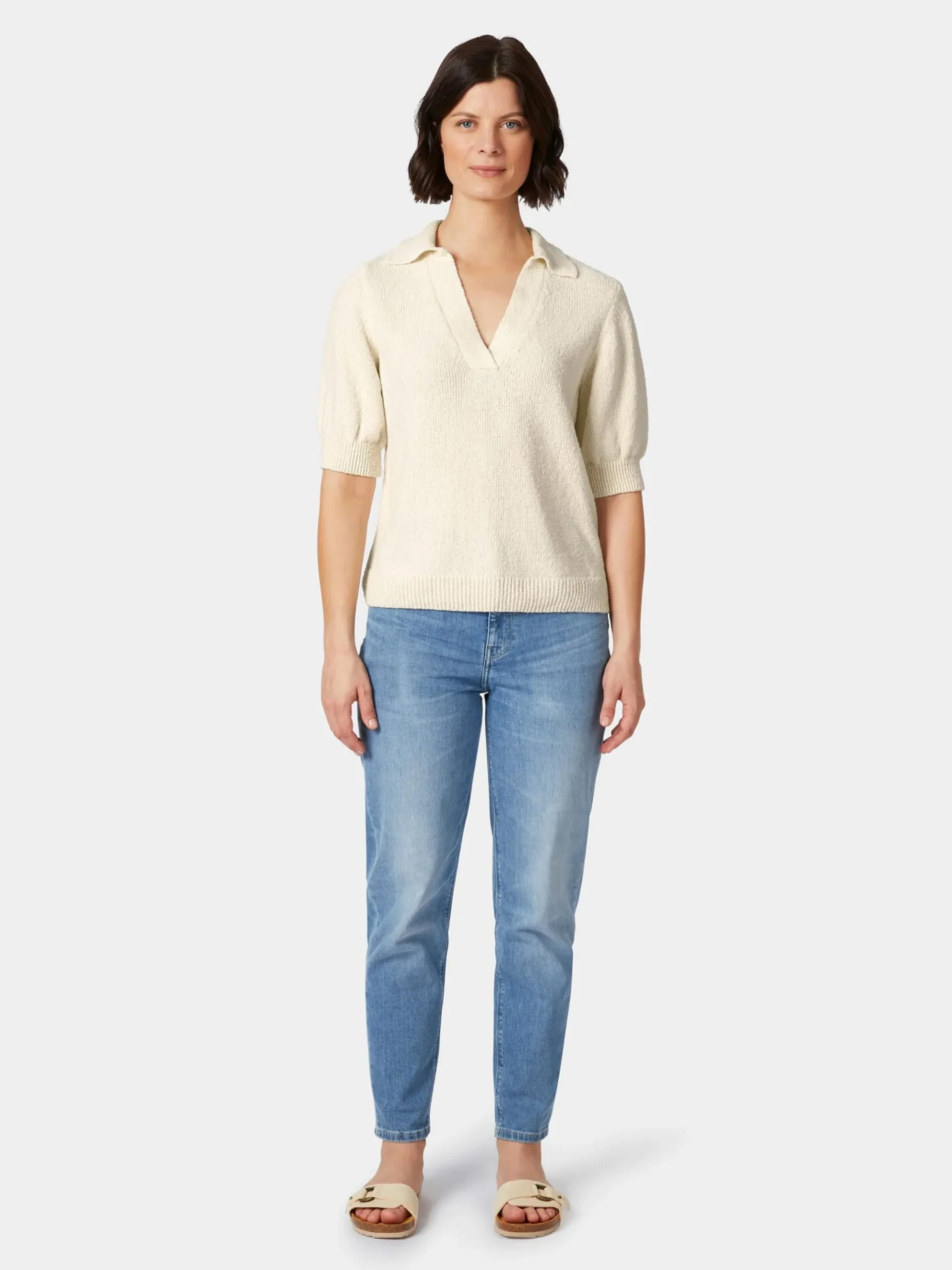 Shirts & Tops * LANIUS Damen-Strickpolo Bouclé Naturweiß