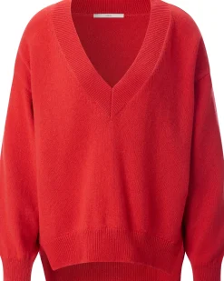 Pullover * LANIUS Damen-Strickpullover V-Ausschnitt Rot