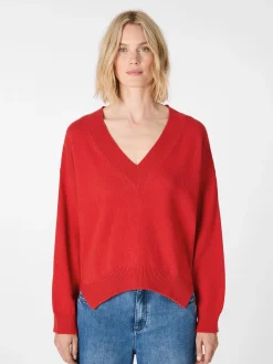 Pullover * LANIUS Damen-Strickpullover V-Ausschnitt Rot