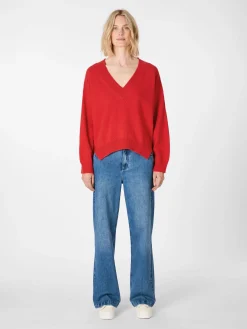 Pullover * LANIUS Damen-Strickpullover V-Ausschnitt Rot