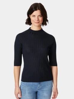 Shirts & Tops * LANIUS Damen-Strickshirt Halbarm Dunkelblau