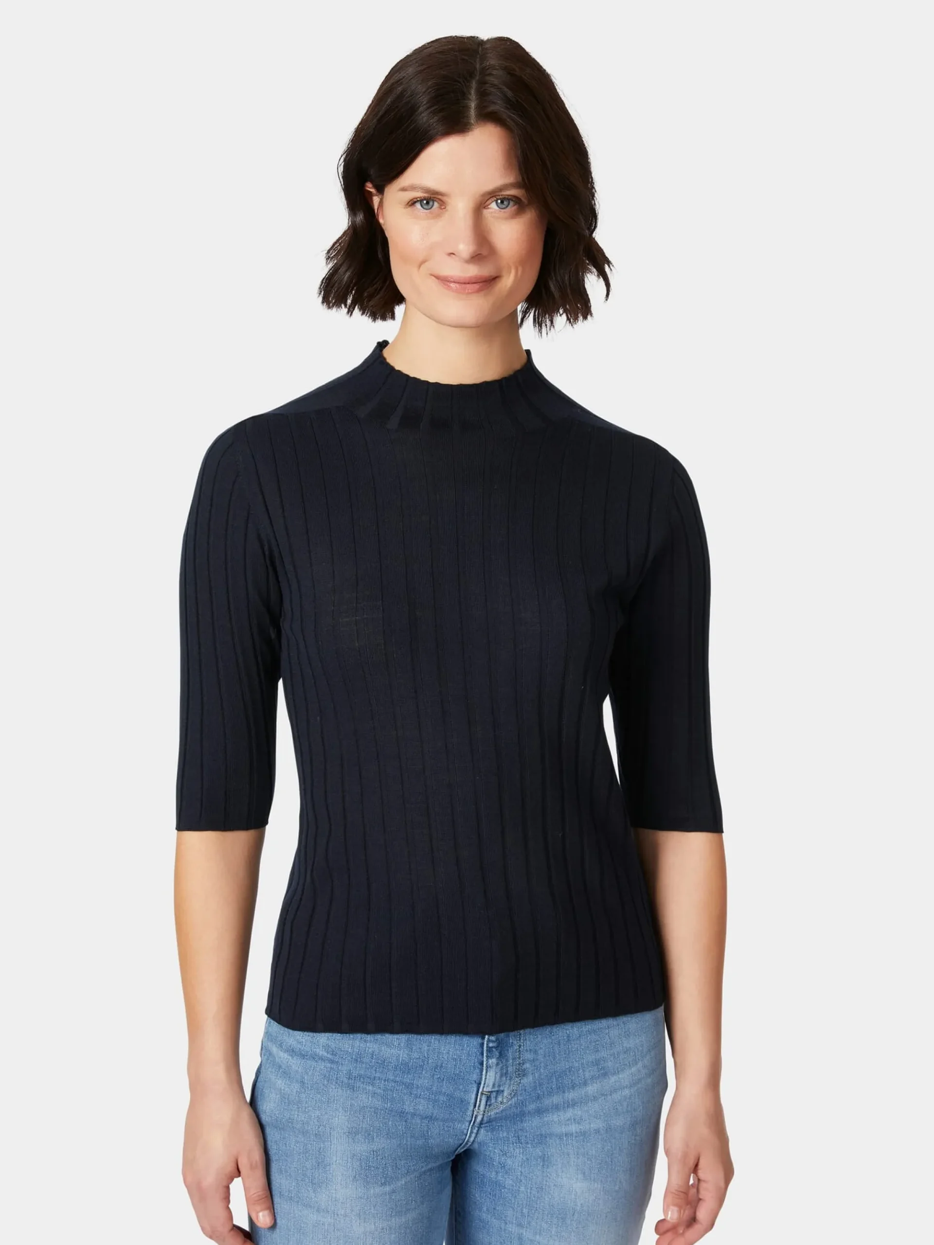 Shirts & Tops * LANIUS Damen-Strickshirt Halbarm Dunkelblau
