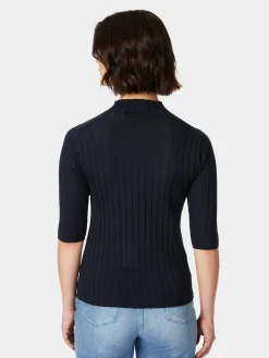 Shirts & Tops * LANIUS Damen-Strickshirt Halbarm Dunkelblau