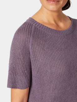Shirts & Tops * Les Racines du Ciel Damen-trickhirt Halbarm Leinen Flieder