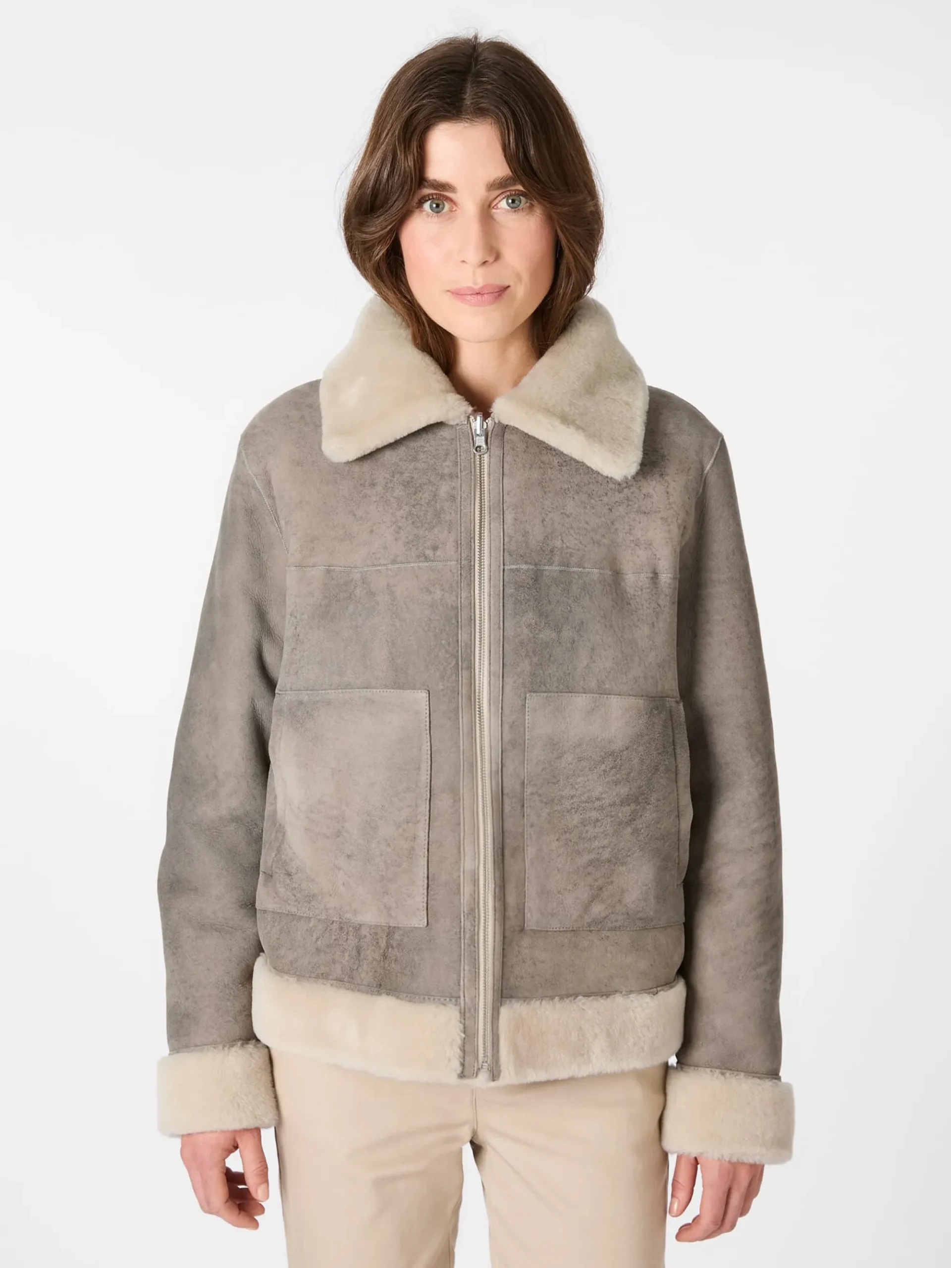 Jacken * Wunderfell Damen-Wendejacke Lammfell Hellgrau