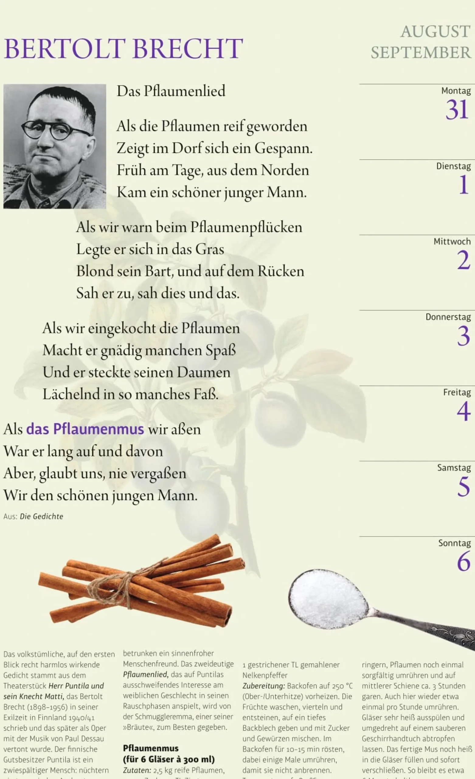 Wandkalender|Zeitplaner & Kalender * Athesia Kalenderverlag Der literarische Küchenkalender 2026
