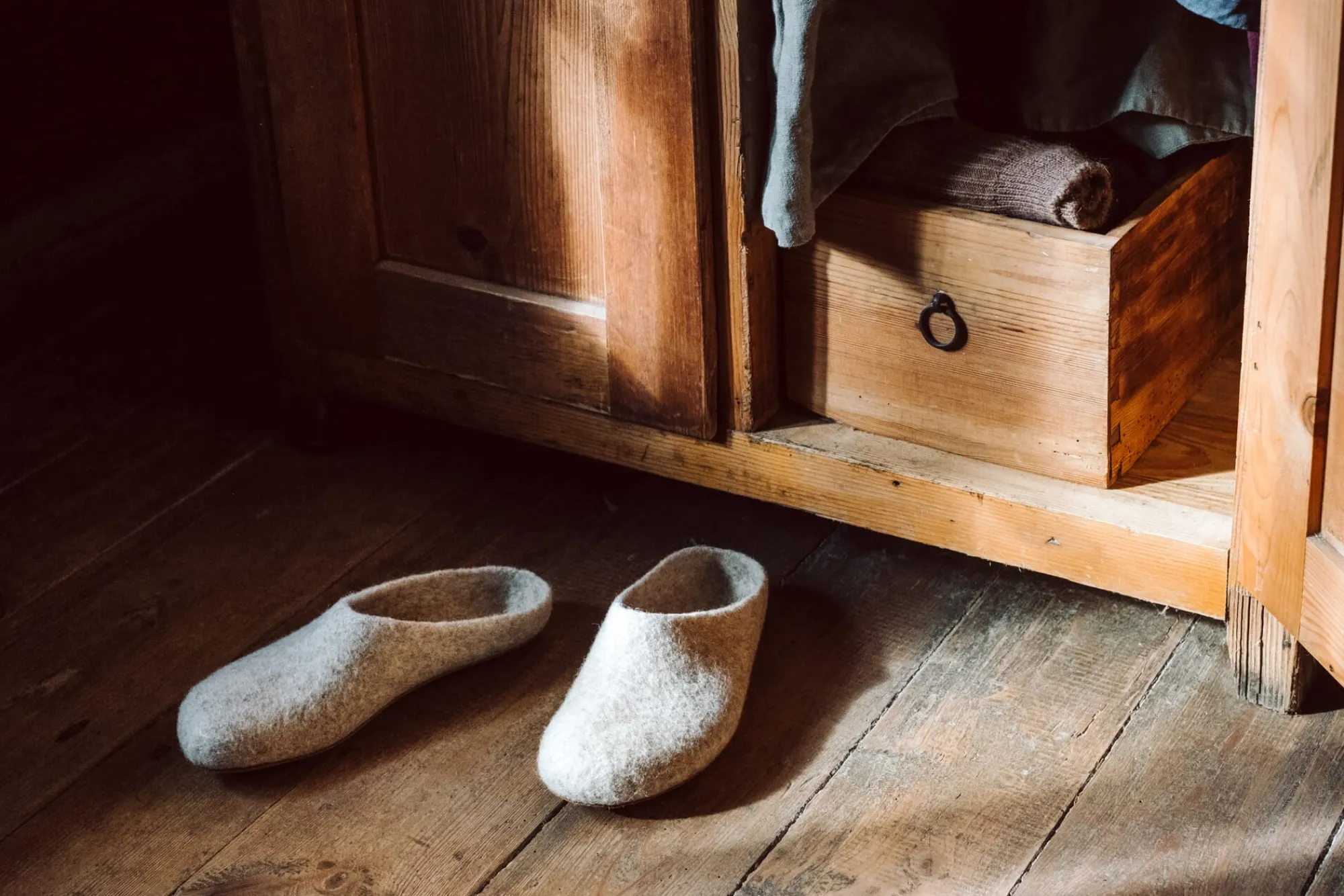 Hausschuhe|Hausschuhe * Gottstein Filzpantoffel Coburger Fuchsschaf Beige