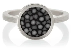 Schmuck * Fischleder Store Fingerring Silber-Rochenleder schmal Schwarz