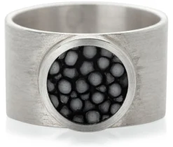 Schmuck * Fischleder Store Fingerring Silber-Rochenleder breit Schwarz