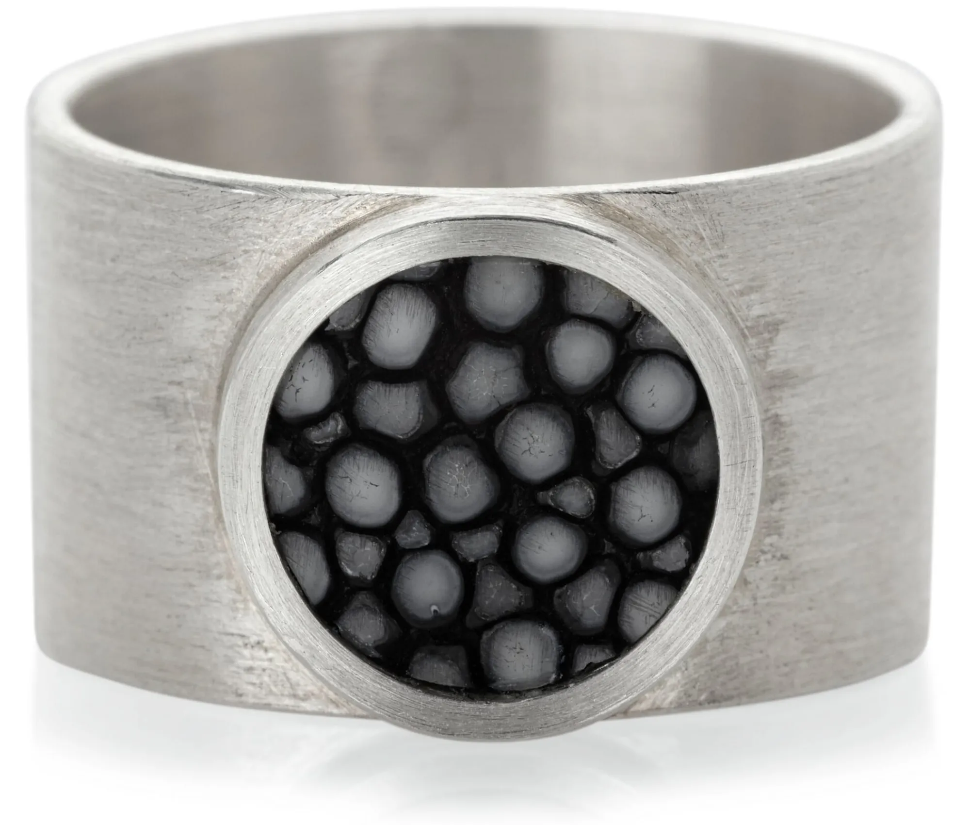 Schmuck * Fischleder Store Fingerring Silber-Rochenleder breit Schwarz