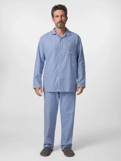 Wäsche * Novila Herren-Flanellpyjama kariert Hellblau