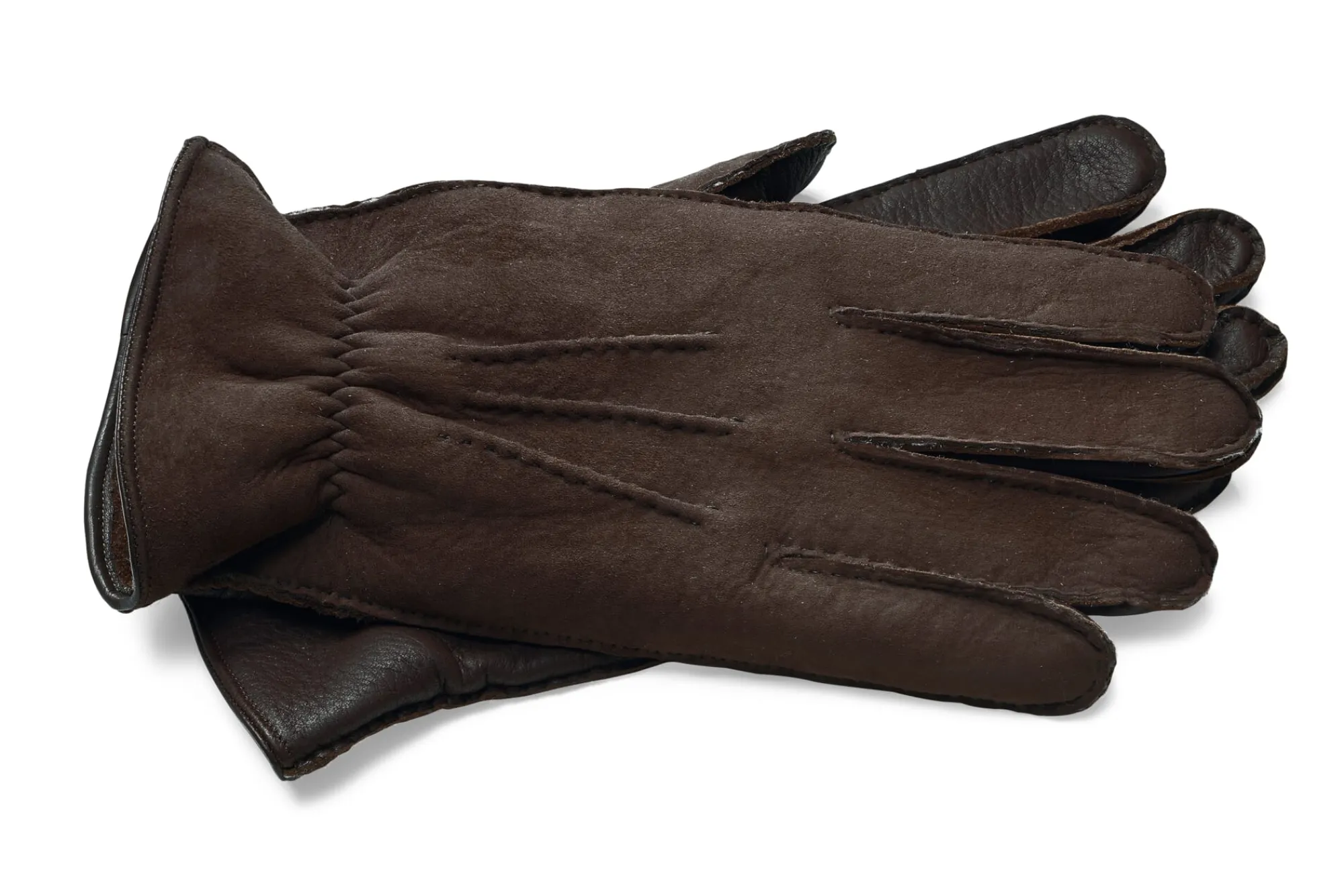 Handschuhe * Eska Herrenhandschuh Hirschleder mit Curleylammfell Dunkelbraun
