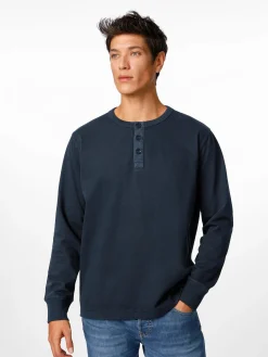 Shirts * Knowledge Cotton Apparel Herren-Henley-hirt Dunkelblau